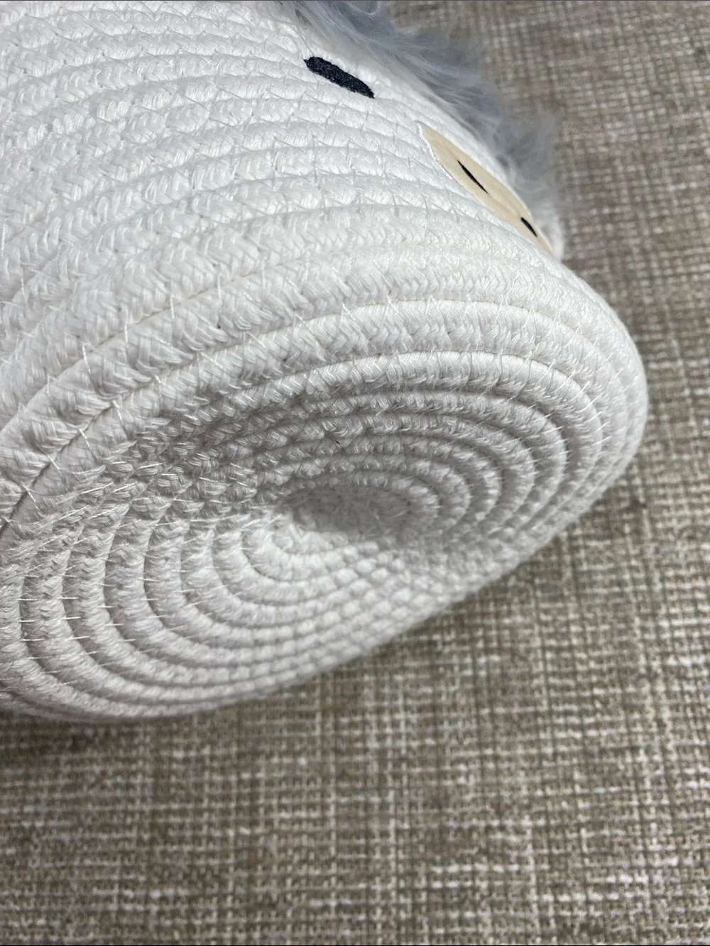 White Rope Storage Basket with Gray Faux Fur Details cute cow
